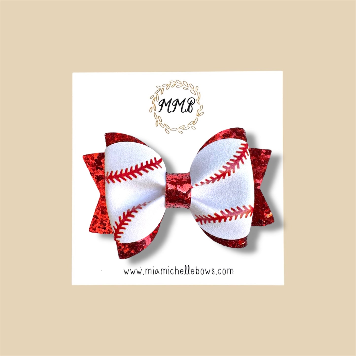 Baseball Glitter Vegan Leather Bow