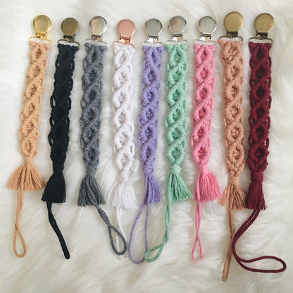 Beige Macrame Pacifier Clip