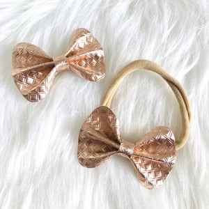 Metallic Quilted Vegan Leather Bow