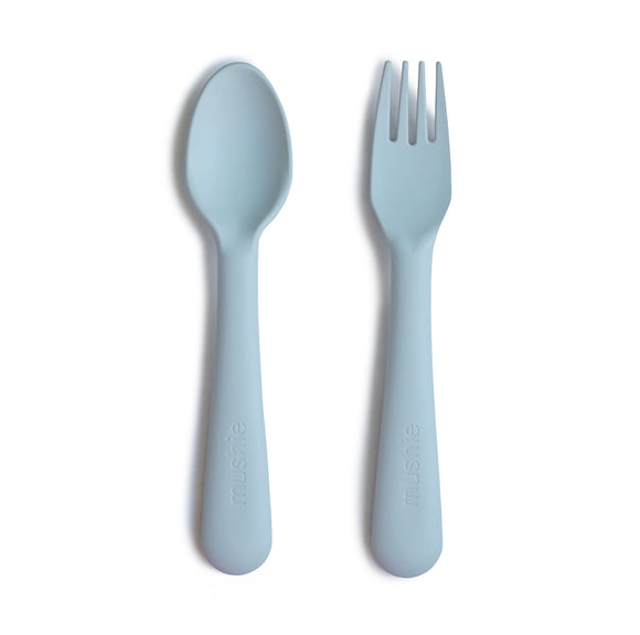 Mushie Fork & Spoon Set in Powder Blue