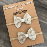 Fawn Fur Bow in Cream - Genuine Leather Bow