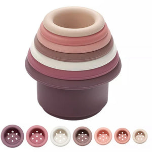 Silicone Stacking Cups Toy in Petal