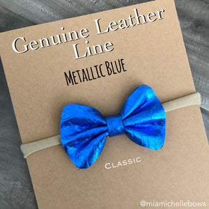 Metallic Blue Genuine Leather Bow