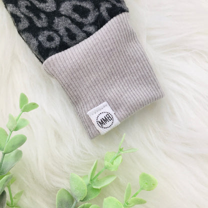 Handmade Gray Cheetah Button Down Sleeper with Matching Bow