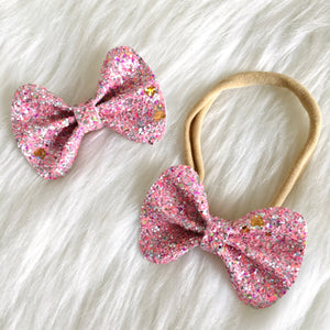 Pink Sprinkle Heart Glitter Bow