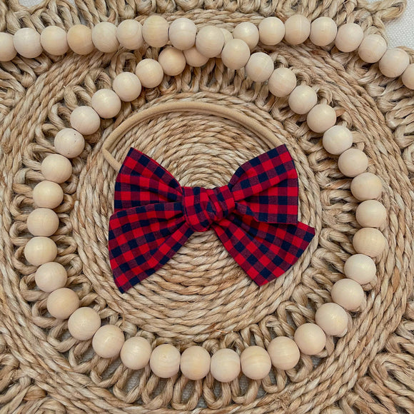 Red & Navy Check Bow