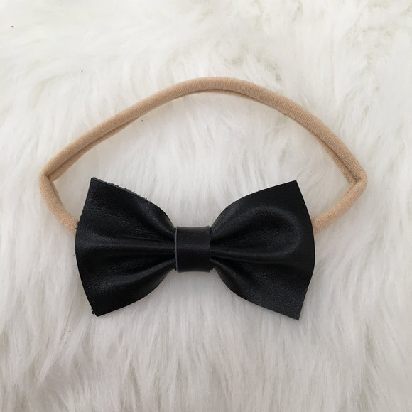 Black Slim Genuine Leather Bow