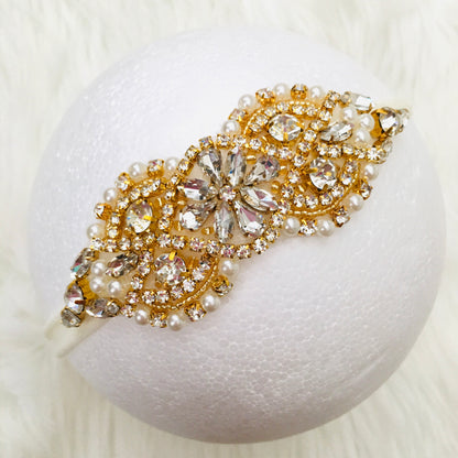 Gold Medium Pearl & Crystal Jeweled Headband