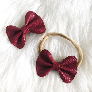 Cranberry Vegan Leather Bow