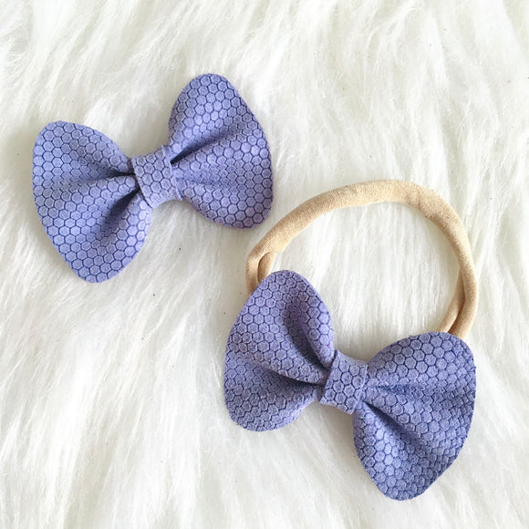 Periwinkle Mini Honeycomb Genuine Leather Bow