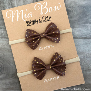 Brown & Gold Vegan Leather Bow