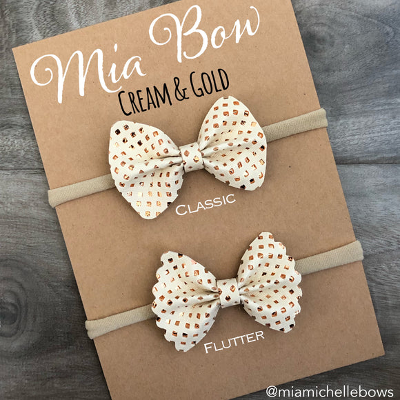 Cream & Copper Vegan Leather Bow