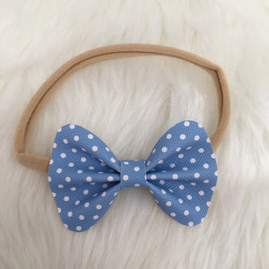 Light Blue Polkadot Vegan Leather Bow