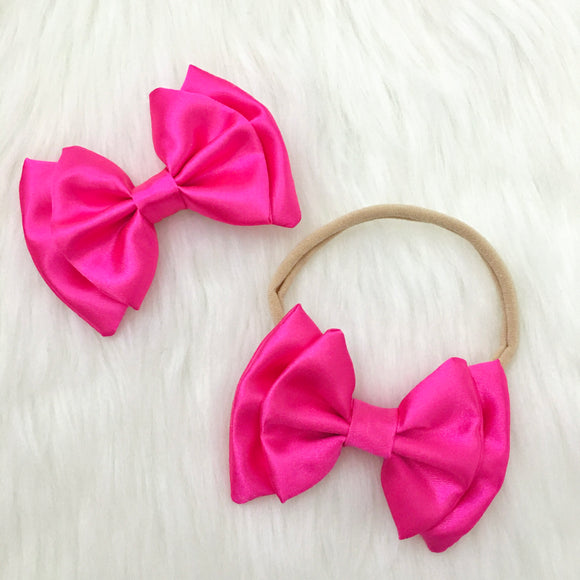 Bright Pink Satin Double Layer Bow