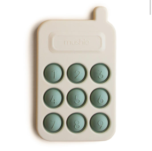 Mushie Phone Press Toy in Cambridge Blue