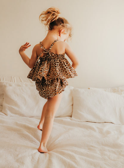 Handmade Leopard Peplum Top with matching Skirted Bloomers 2T