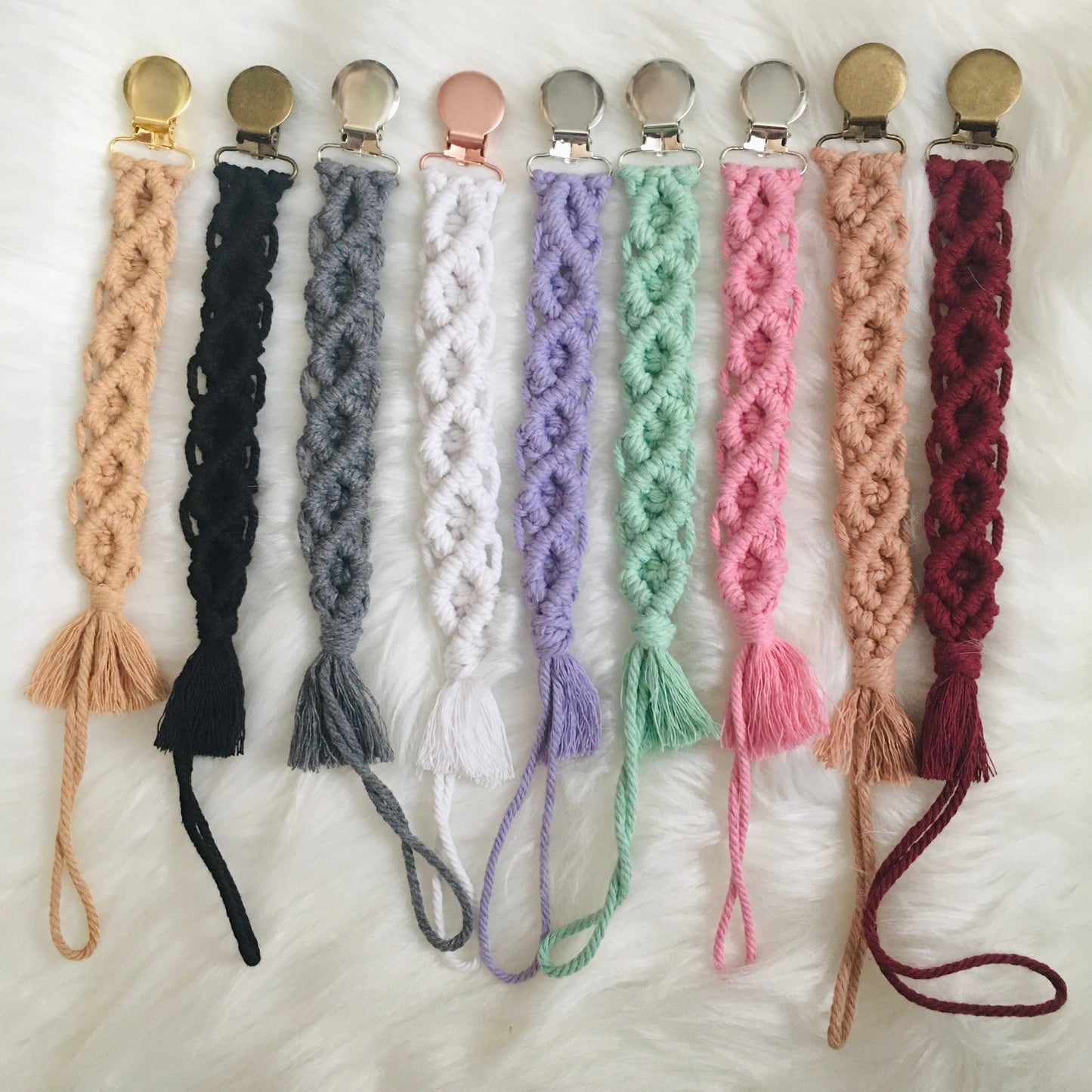 Pink Macrame Pacifier Clip