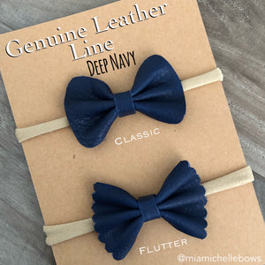 Deep Navy Genuine Leather Bow