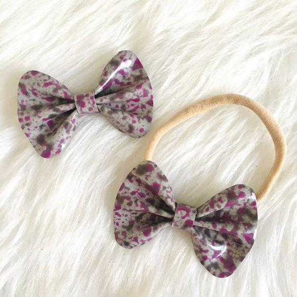 Lavender Tortoise Genuine Leather Bow