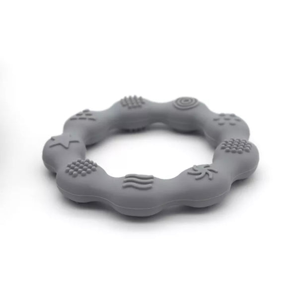 Textured Flexible Silicone Teething Ring in Cloud