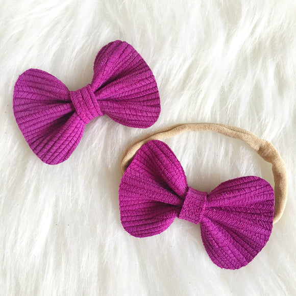 Purple Basket Weave Genuine Leather Bow
