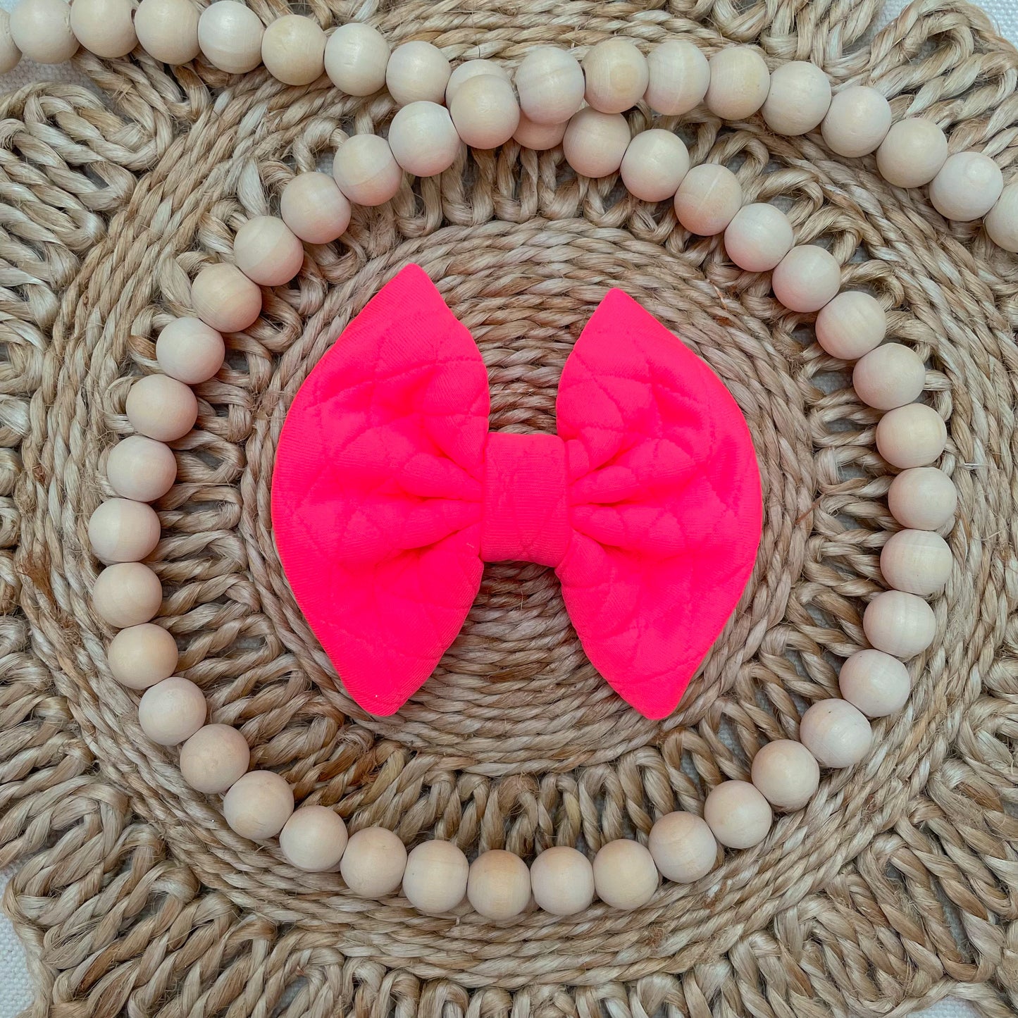 Neon Coral Quilted Big Bow