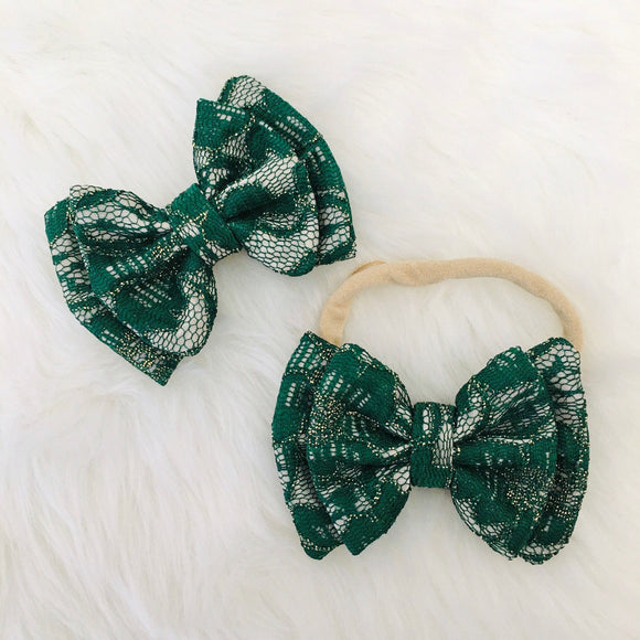 Evergreen Lace Double Layer Bow