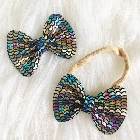 Mermaid Scale Genuine Leather Bow