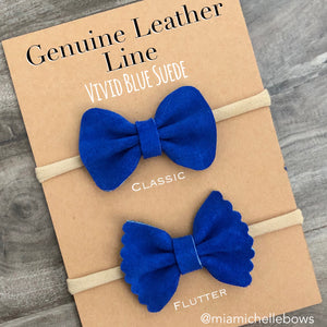 Vivid Blue Suede Genuine Leather Bow