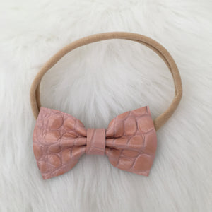 Crocodile Blush Slim Genuine Leather Bow