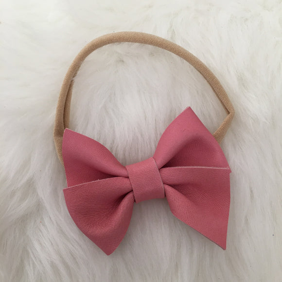 Pink Pinwheel Genuine Leather Bow