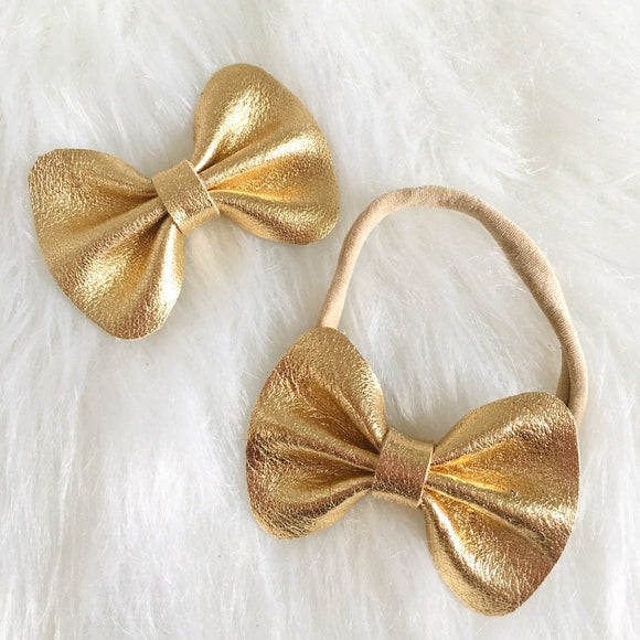 Gold Genuine Leather Bow