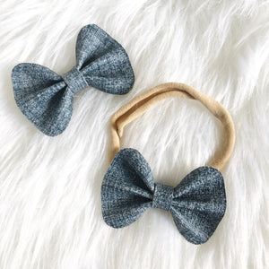 Denim Vegan Leather Bow