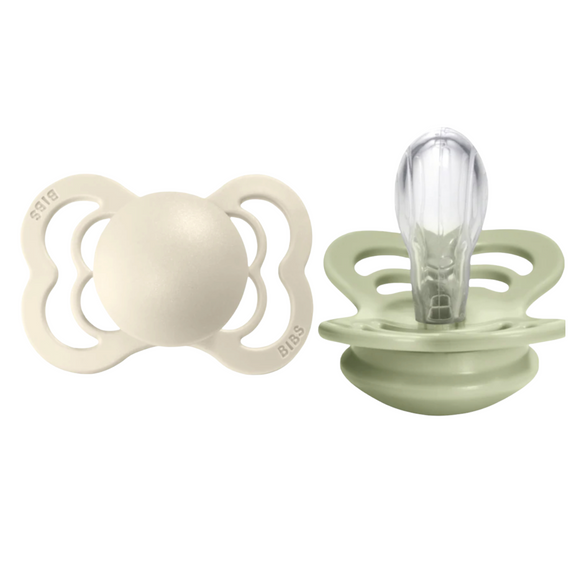 BIBS Supreme Silicone Pacifier 2 Pack in Ivory & Sage