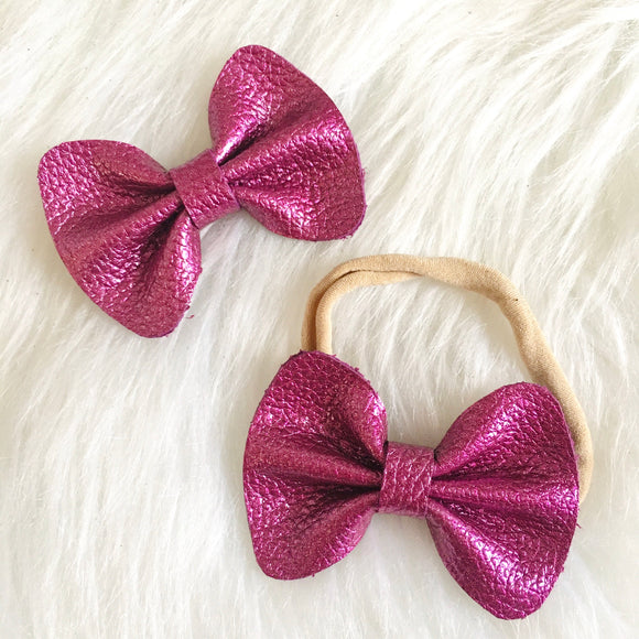 Purple Metallic Genuine Leather Bow