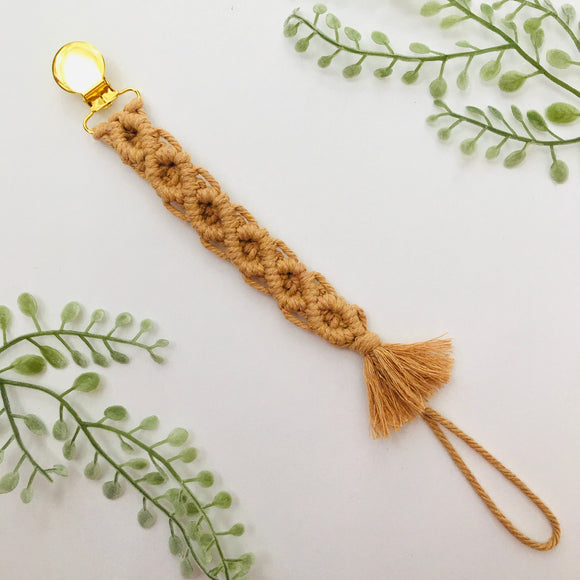 Wheat Macrame Pacifier Teething Clip