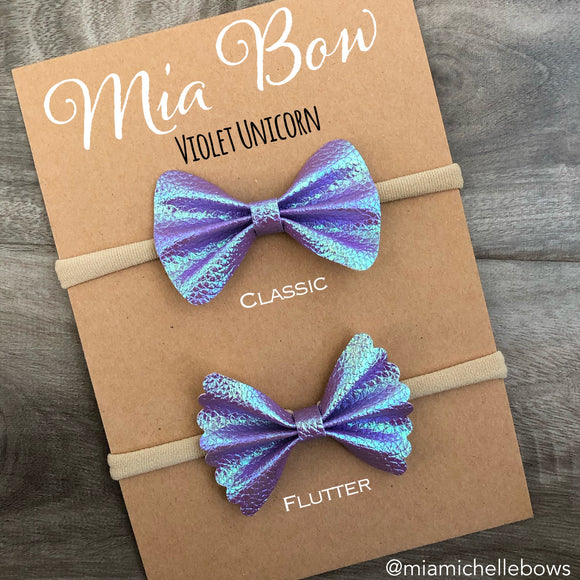 Violet Unicorn Vegan Leather Bow