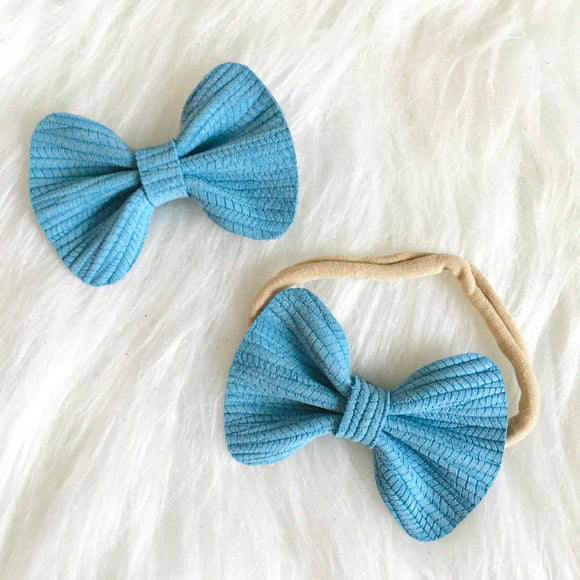 Sky Blue Woven Genuine Leather Bow
