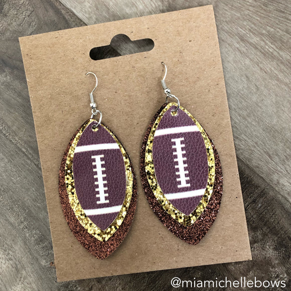 Football Earrings in Gold & Brown Sparkle