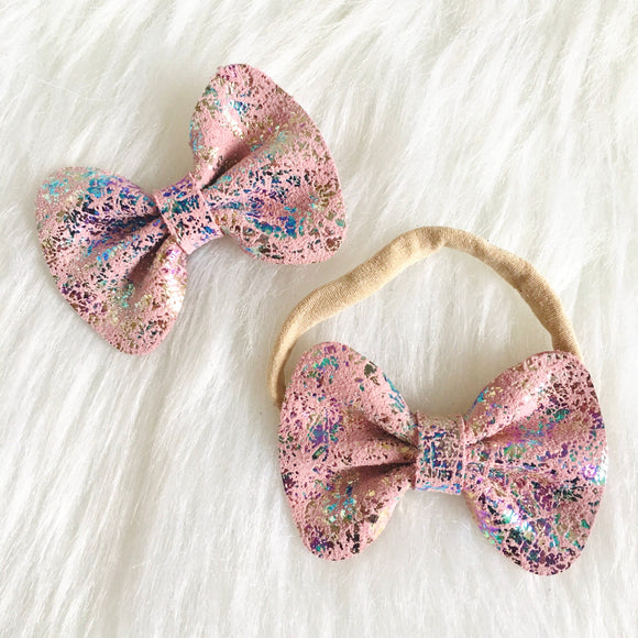 Blush Unicorn Mist Genuine Leather Bow