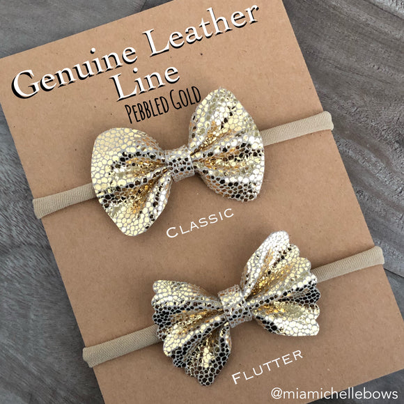 Pebbled Gold Genuine Leather Bow