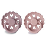 Twilight Mauve & Primrose SILICONE FRIGG Pacifier Andersen Fairytale 2 pack