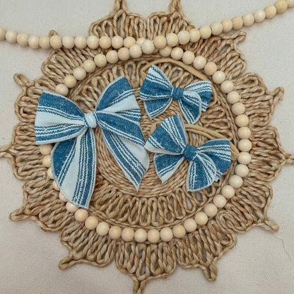 Chiffon Striped Blue Fairytale Bow