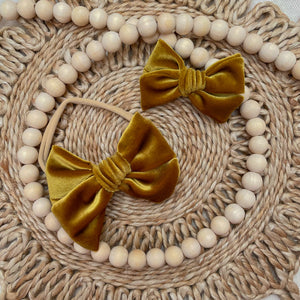 Velvet Bow in Golden Mustard