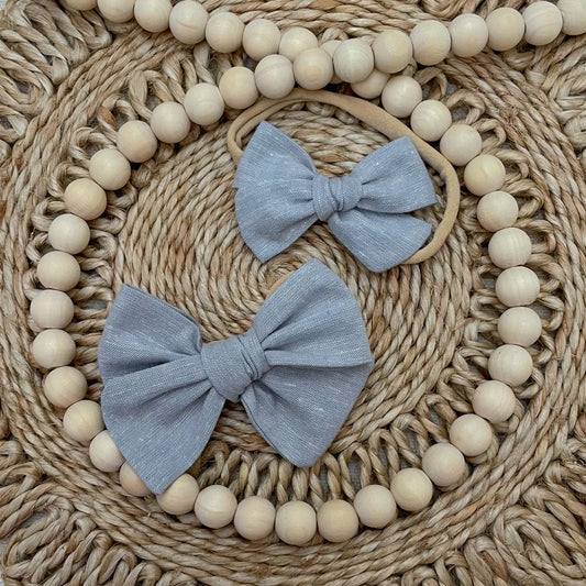 Hand-tied Gray Chambray Bow