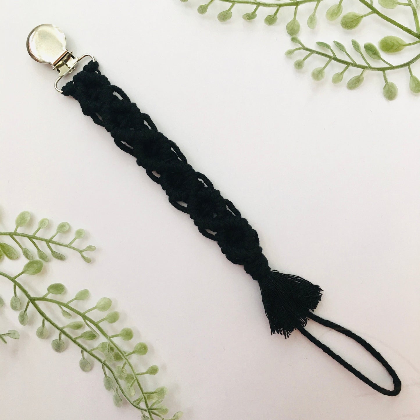 Black Macrame Pacifier Clip