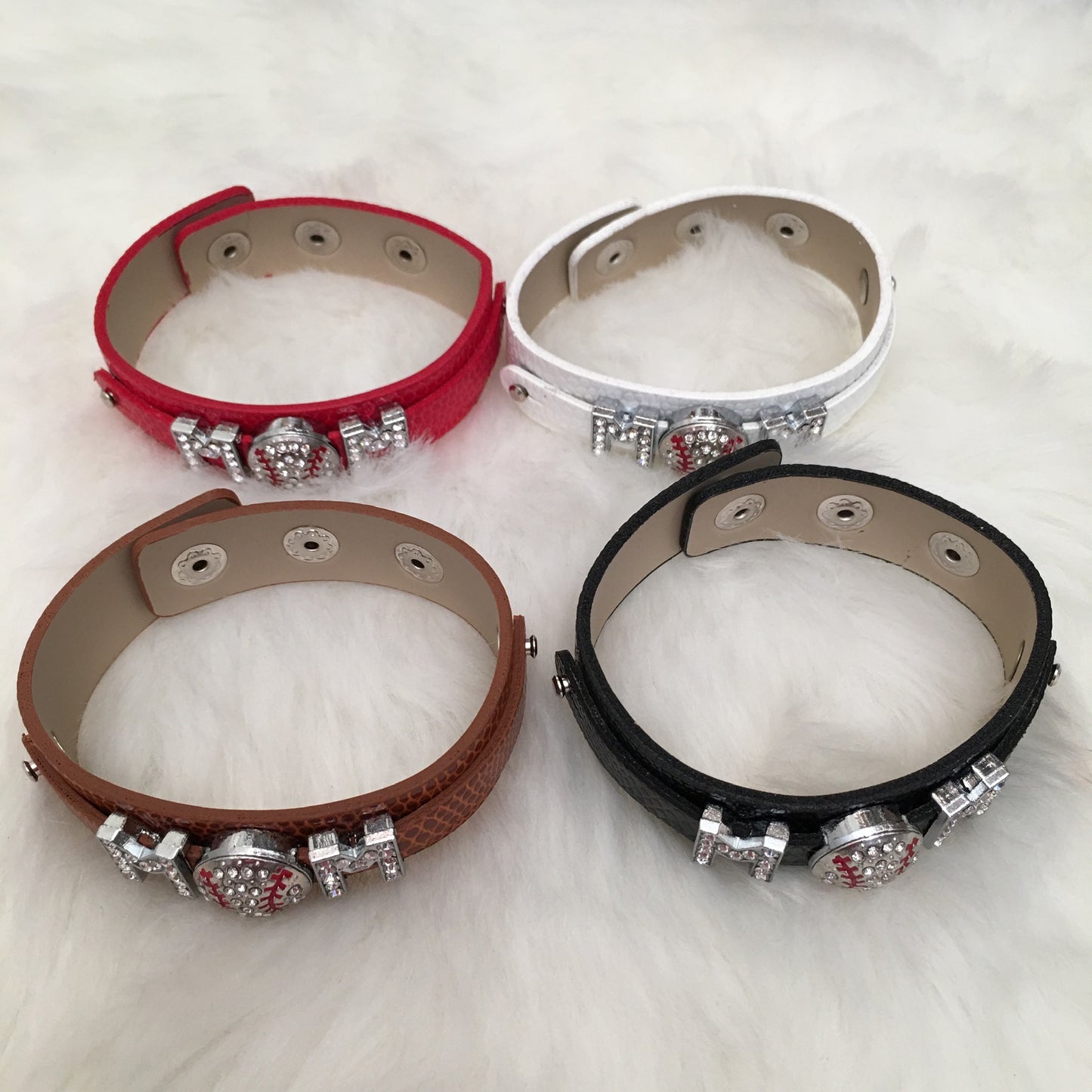 Baseball Mom Bracelet Cuff in Red