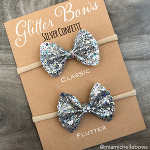 Silver Confetti Glitter Bow