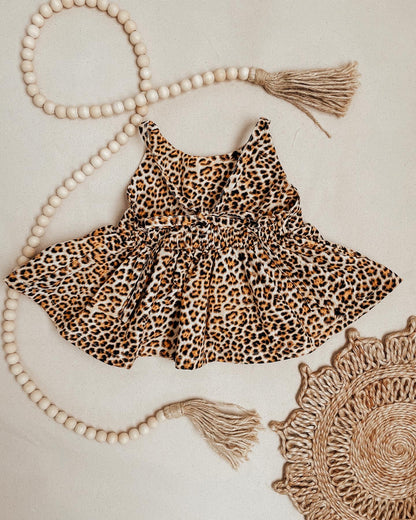 Handmade Leopard Peplum Top with matching Skirted Bloomers 2T