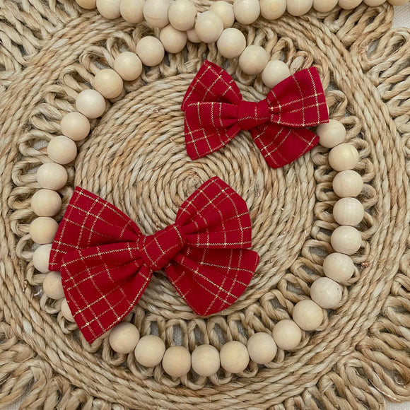 Red & Gold Plaid Hand Tied Bow